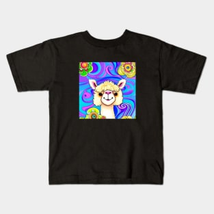 Happy Alpaca - Psychedelic Background Kids T-Shirt